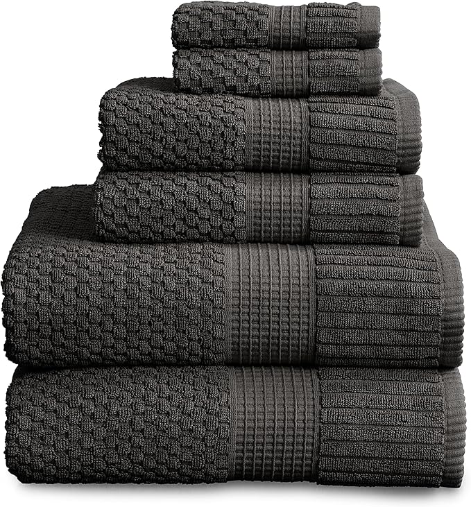NY Loft 100% Cotton 6 Piece Bath Towel Set | Grey Towels | Oeko-TEX® Standard by NYLoft