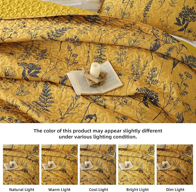 JANZAA King Size Ginger Quilt Bed Spread Boho Quilt Set 3 Pieces Lightweight - Image 4