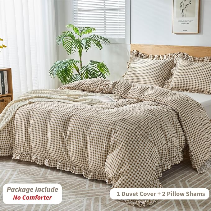 Gingham Duvet Cover King Size, 3 Pieces Soft Breathable Microfiber Plaid - Image 3