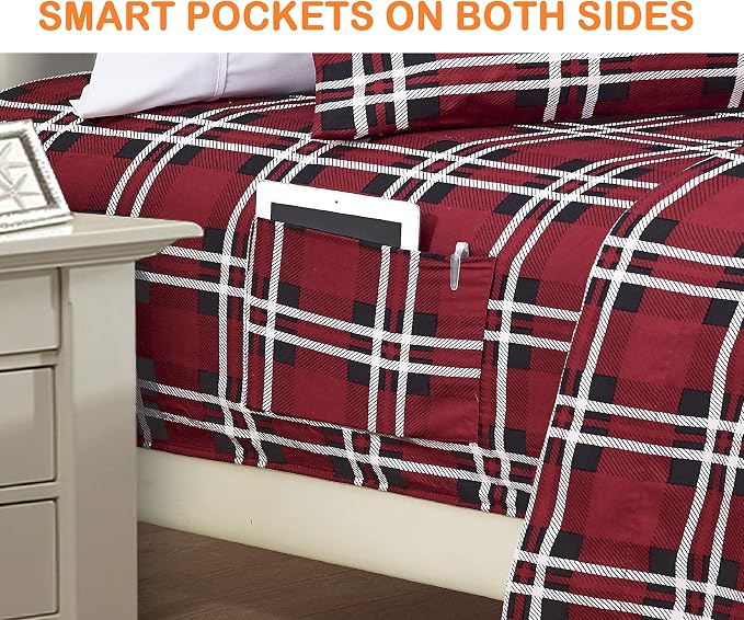 Elegant Comfort Luxury Soft Bed Sheets Plaid Pattern - Image 3