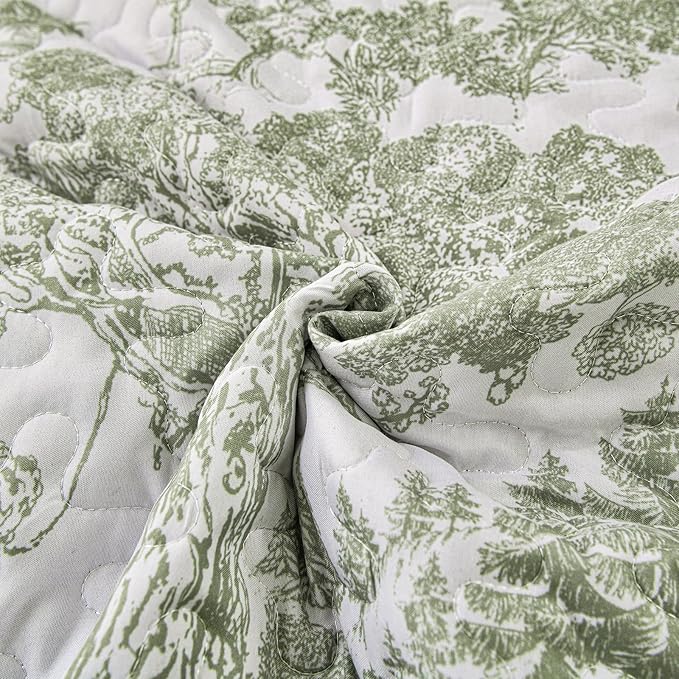 WONGS BEDDING Botanical Quilt Set Twin Size, Sage Green 3 Pieces Toile Floral - Image 7