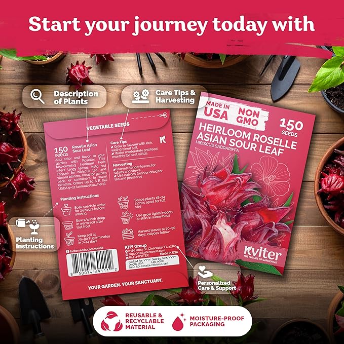 KVITER 150 Roselle Seeds for Planting – Jamaican Sorrel/Cranberry Hibisco - Image 2