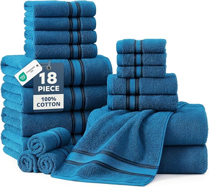 LANE LINEN 18Pc 100% Cotton Bath Towels – 6 Bath, 6 Hand Towel & 6 Washcloths by LaneLinen