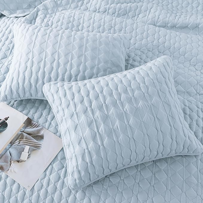 WDCOZY Light Blue Oversized California Cal King Size Quilt Bedding Set - Image 4