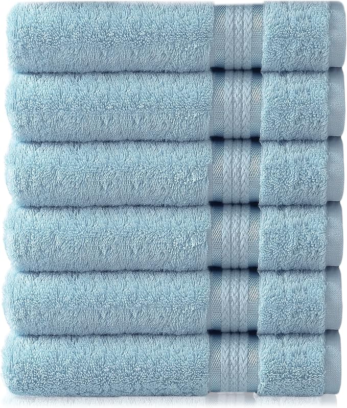 Cotton Craft - 6 Pack - Ultra Soft Extra Large Hand Towels 16x28 Light Blue - by COTTONCRAFT