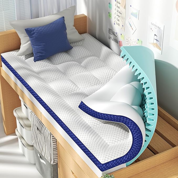 BEDELITE Twin XL Mattress Topper College Dorm Room Essentials, Dual Layer 4 by BEDELITE