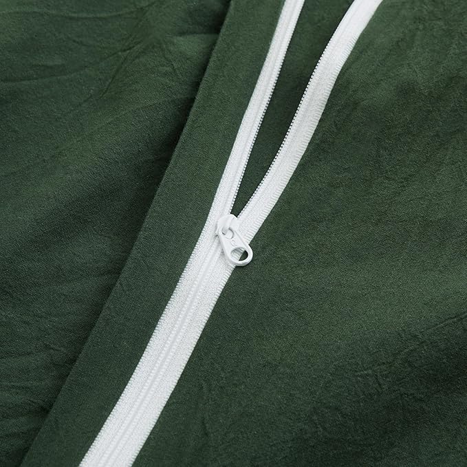 LOVQUE Forest Green Duvet Cover Full Size, 100% Washed Cotton Linen Like - Image 5