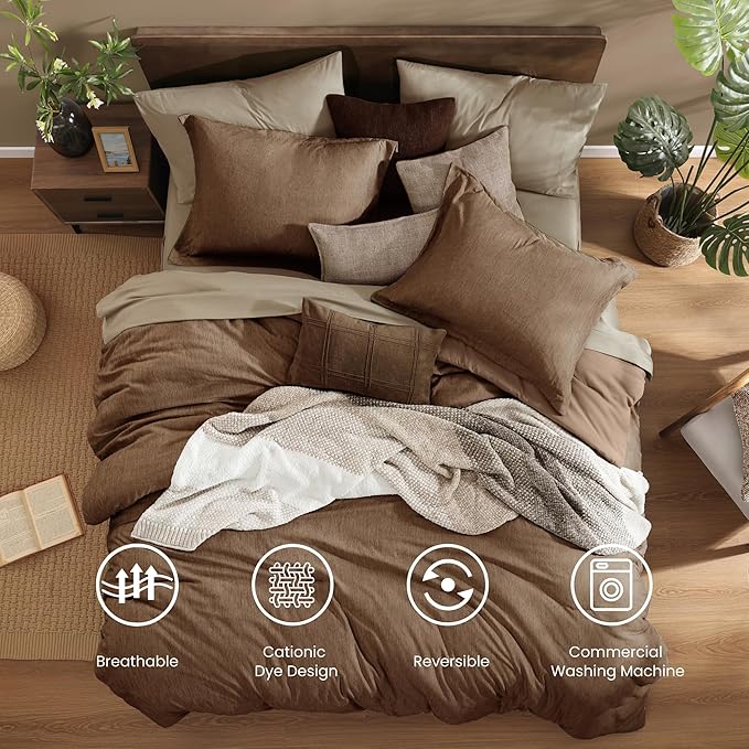 Monbix Full Size Comforter Set, Bedding Sets Full 7 Pieces, Cationic Dyeing Bed - Image 2