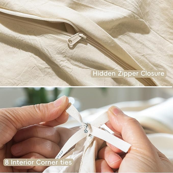 MooMee Bedding Duvet Cover Set 100% Washed Cotton Linen Like Textured - Image 8