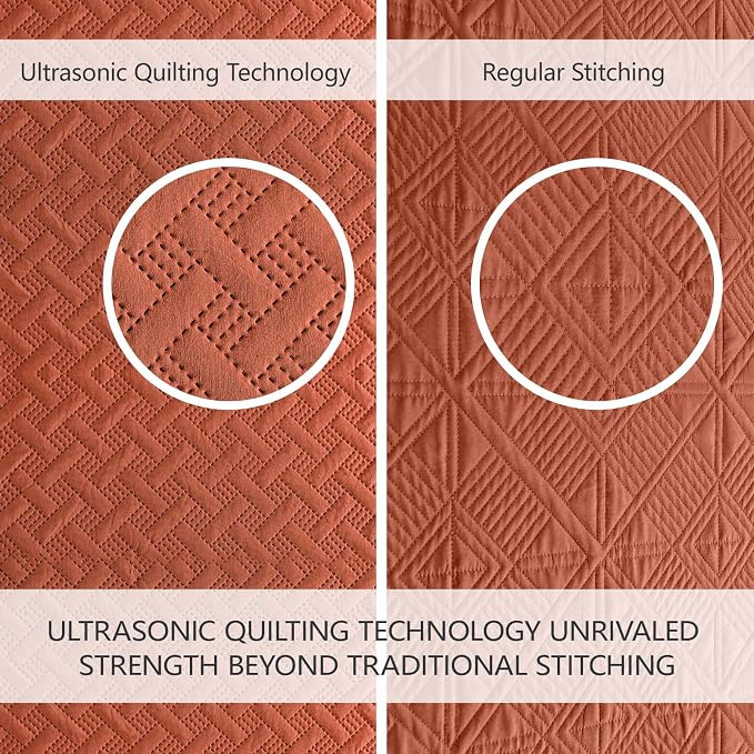 FLYMME King Size Quilt Bedding Set Burnt Orange Lightweight Bedspreads Set - Image 3