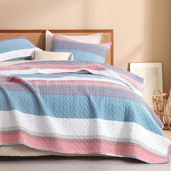 Litanika Twin Quilt Set Purple, 68x86 Stripe Bedspread Coverlet 2 Pieces - Image 8