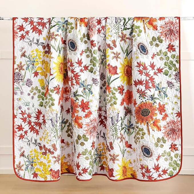 Yiran Fall Floral Quilt Set Queen Size, 3 Pieces Soft Lightweight Microfiber - Image 8