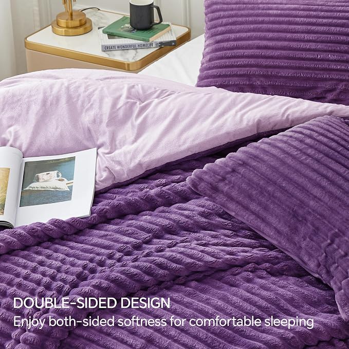BEDELITE Fleece Full Comforter Set -Super Soft & Warm Fluffy Purple Bedding - Image 4