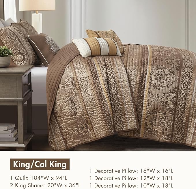 Madison Park Quilt Traditional Damask Design All Season, Lightweight Coverlet - Image 6