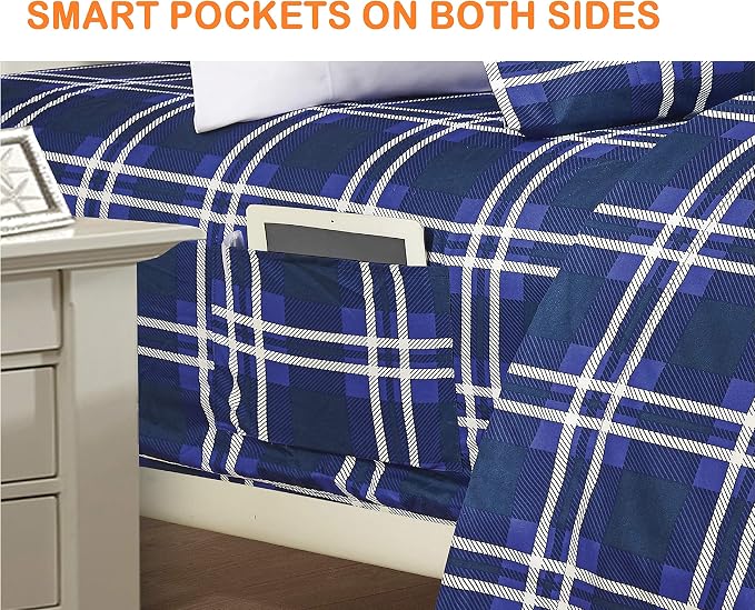 Elegant Comfort Luxury Soft Bed Sheets Plaid Pattern - Image 3