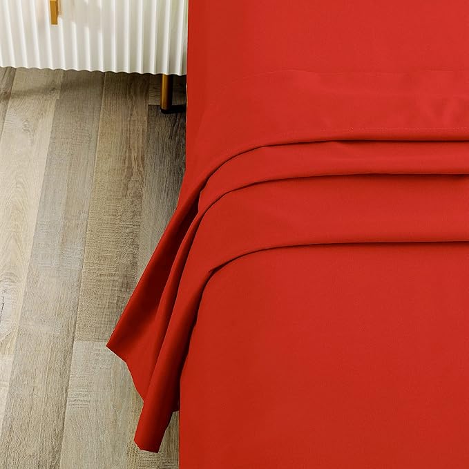 Sfoothome King Flat Sheet Red Top Sheet, Premium Hotel 1-Piece, Luxury and Soft - Image 2