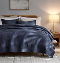palassio Striped Navy Blue 100% Cotton Quilt Queen Size Bedding Sets, by PALASSIO
