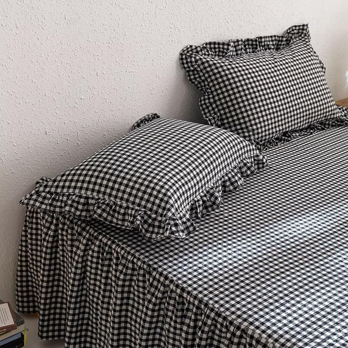 MKXI Black and White Gingham Duvet Cover Full, 3-Piece Ruffled Bedding Set - Image 7