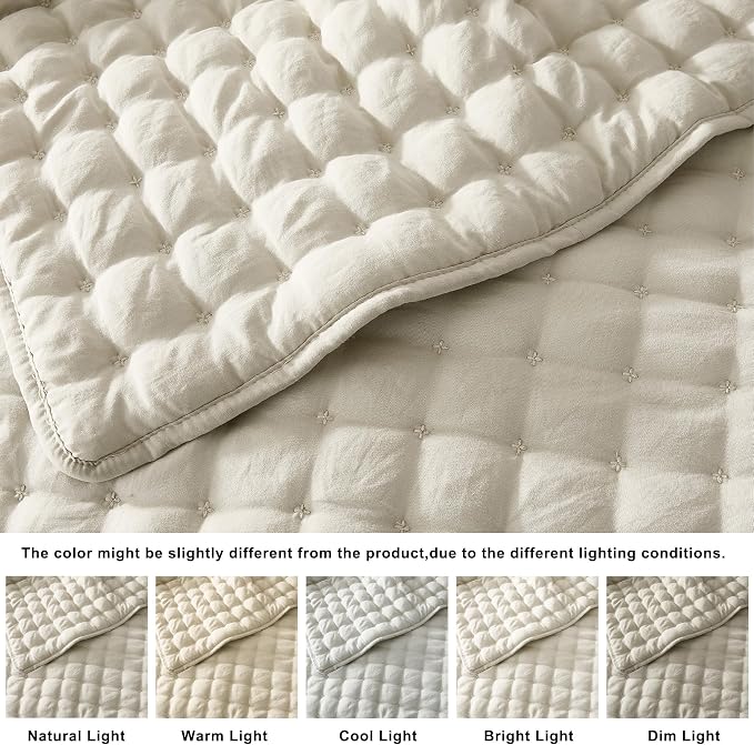 WDCOZY Beige California Oversized Cal King Size Quilt Bedding Sets - Image 2