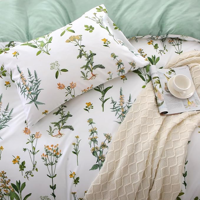 MUXHOMO Duvet Cover King Size, Reversible Floral Green Duvet Cover Set - Image 2