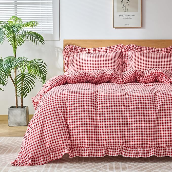 Gingham Duvet Cover Full Size, 3 Pieces Soft Breathable Microfiber Plaid by Kisswish
