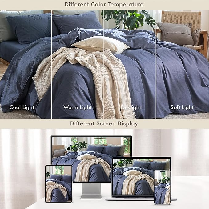 MooMee Bedding Duvet Cover Set 100% Washed Cotton Linen Like Textured - Image 6
