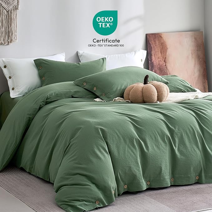 JELLYMONI 100% Washed Cotton Duvet Cover Full – Soft, Breathable Linen-Look - Image 2