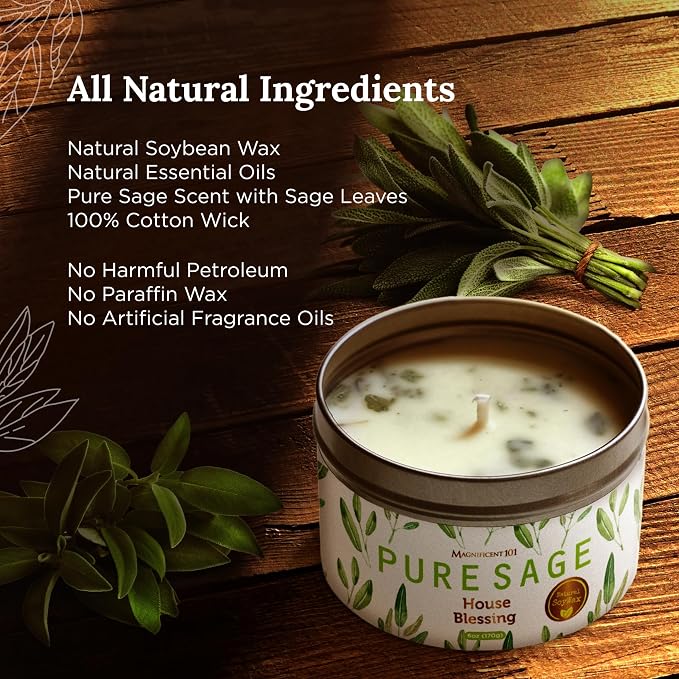 Magnificent 101 Long-Lasting Pure Sage Smudge Candle | 6 Oz - Image 2