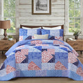 Mybedsoul Blue Patchwork Queen Size Quilt, Cozy Boho Floral Spring Bedspreads by Mybedsoul