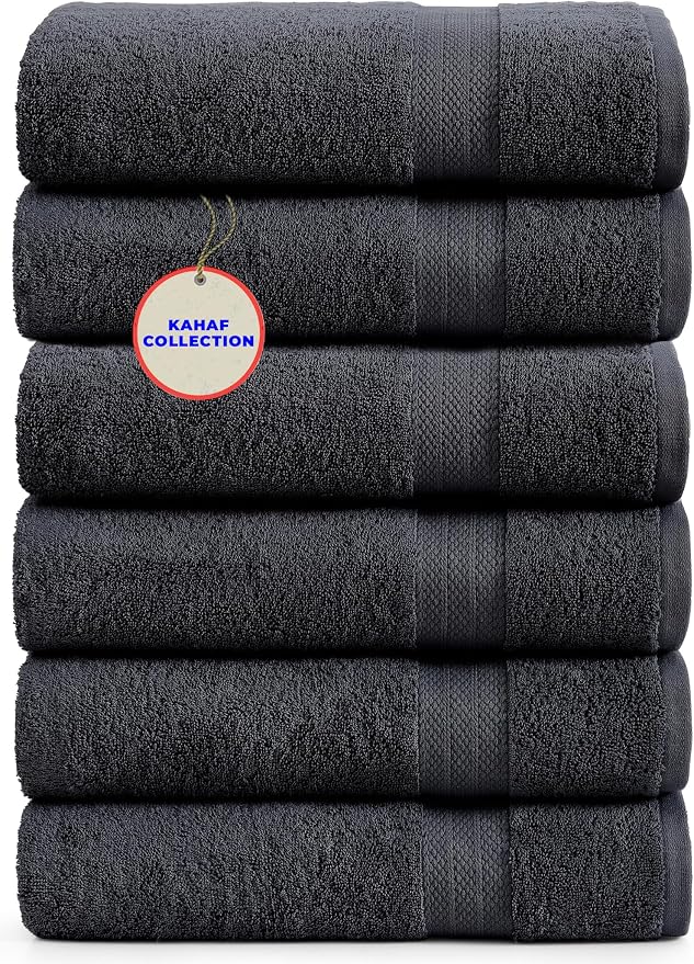 KAHAF COLLECTION 100% Cotton Bath Towels, 24x48 Pack of 6 Towels, Quick Dry by KAHAF+COLLECTION