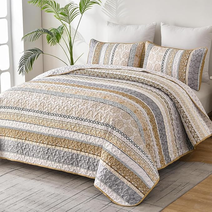 WONGS BEDDING Boho Quilt Set Full Size, Lightweight Microfiber Bedspread - Image 2