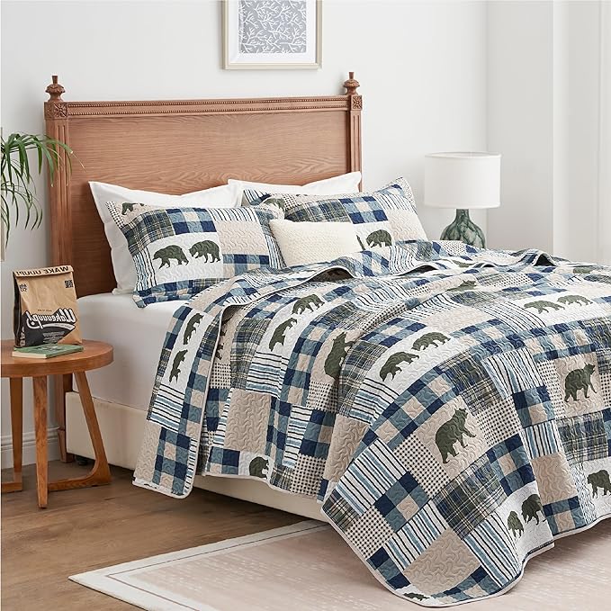 PPOLCA Rustic Queen Quilt Bedding Set, Christmas Lightweight Reversible Cabin - Image 5