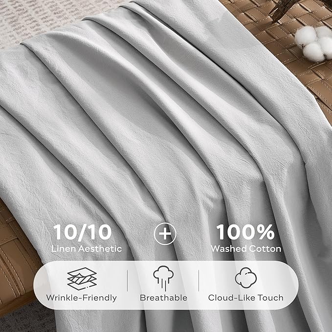 JELLYMONI 100% Washed Cotton Duvet Cover King – Soft, Breathable Linen-Look - Image 3
