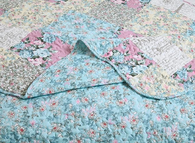 Brilliant Sunshine Lilac Rose Toile Quilt Set, 3-Piece Bedding Sets, - Image 5