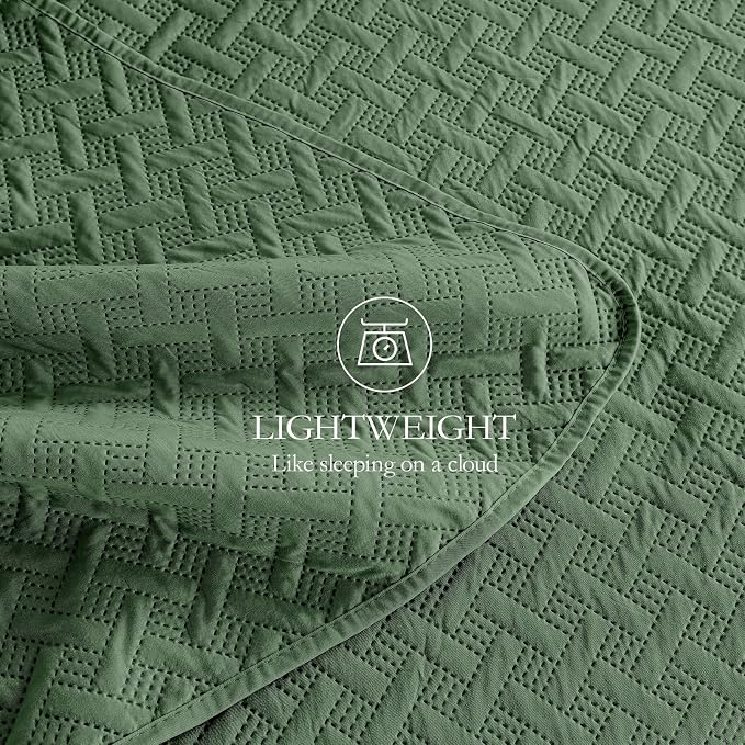 FLYMME King Size Quilt Bedding Set Olive Green Lightweight Bedspreads - Image 6