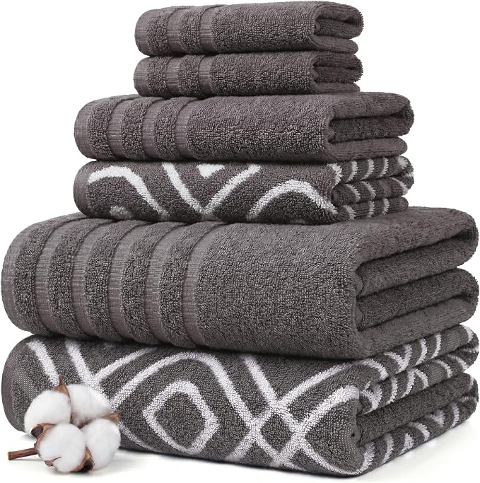Modern Threads Classic Diamond 6-Piece 100% Cotton Towel Set – Yarn Dyed by ModernThreads