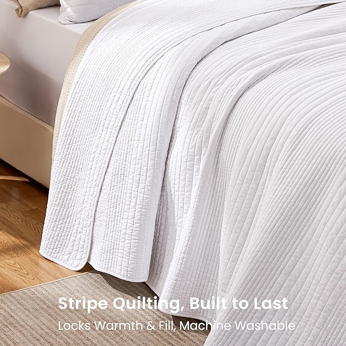 Love's cabin King Size Cotton Quilt Set, 100% Cotton Fabric Striped Textured - Image 3