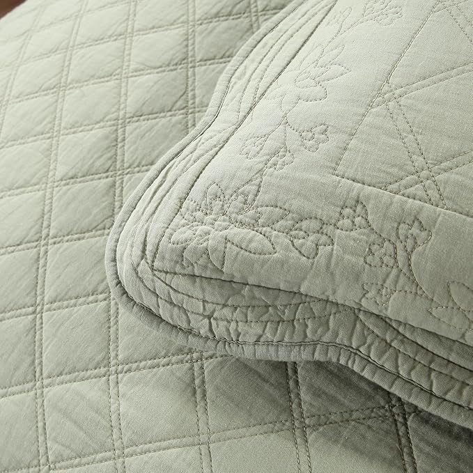 ROOMLIFE Quilt Set Full Size 3D Floral Embroidery Pattern 3-Piece Cotton - Image 8