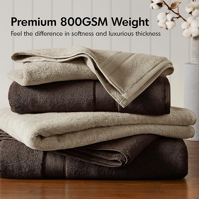 Madison Park 800GSM Bathroom Towel Set of 8 100% Cotton Bath Towel Set - Image 2