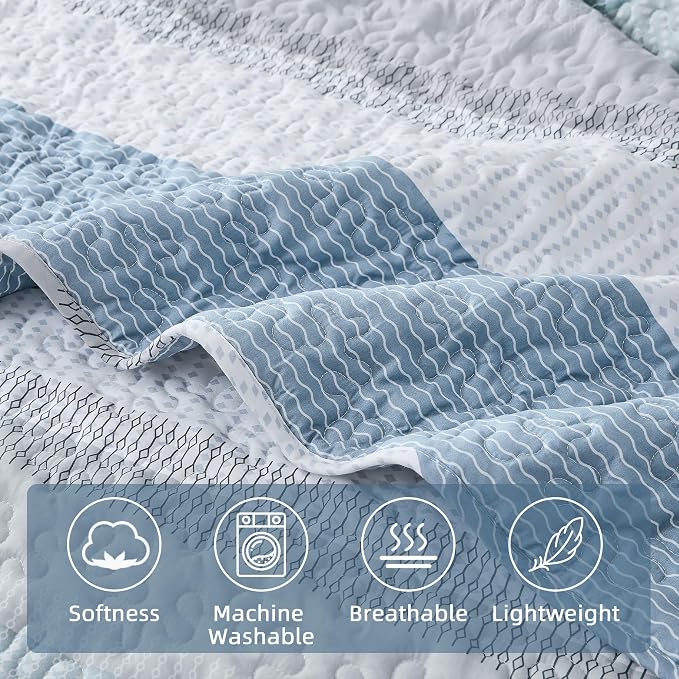 Andency California King Quilt Set Misty Blue, 3 Pieces Ultra Soft Lightweight - Image 4