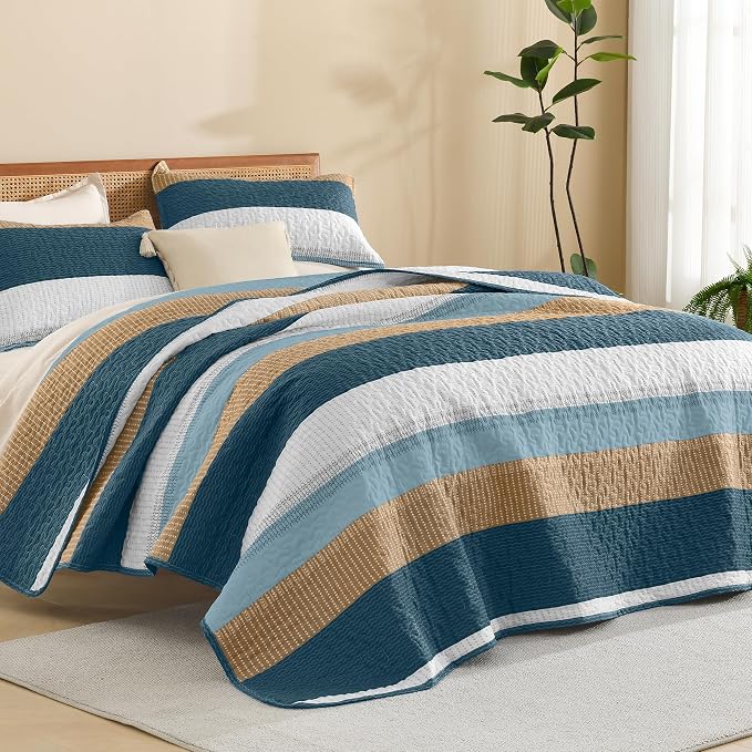 Litanika Quilt Queen Size FBird, Stripe Patchwork Summer Bedspread Coverlet 3 by Litanika