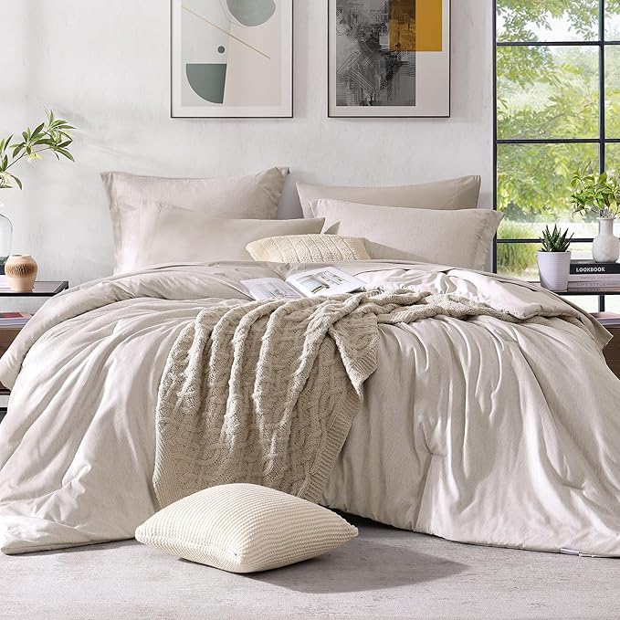 Monbix Full Size Comforter Set, Oatmeal Bedding Comforter by Monbix