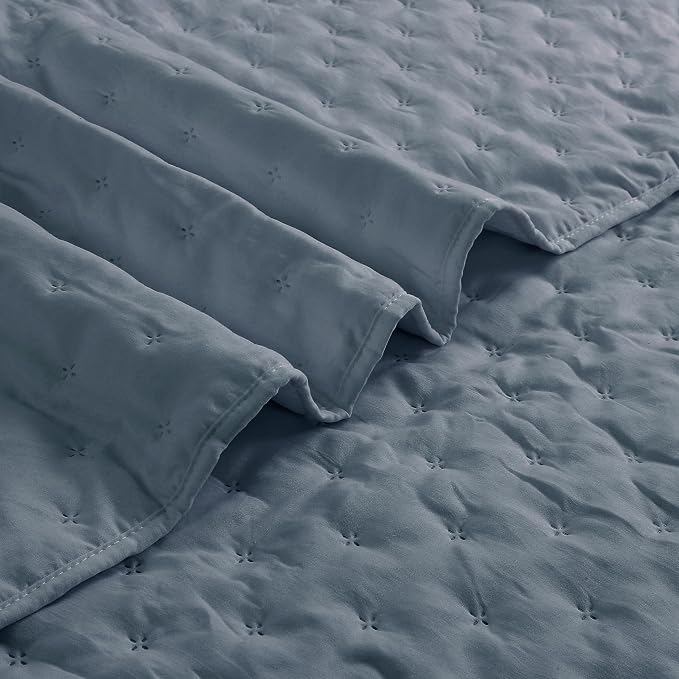 ROARINGWILD Dusty Blue King Size Quilt Bedding Set, Lightweight Soft Bedspread - Image 7