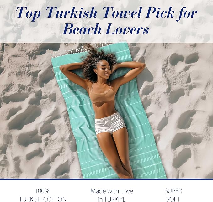 Cacala Lightweight and Thin Turkish Beach Towel 100% Cotton Sand-Free and - Image 3