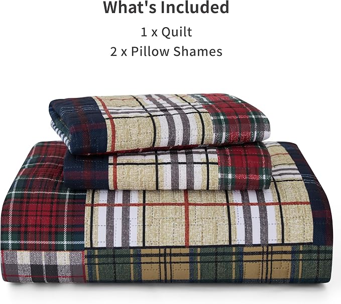 PPOLCA Patchwork King Quilt Bedding Set, Plaid Lightweight Reversible Bedspread - Image 6