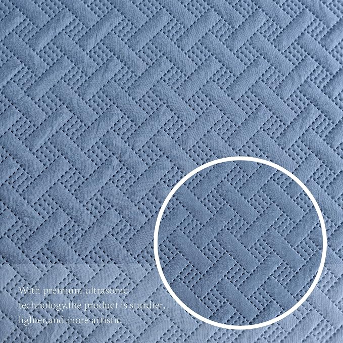 FLYMME King Size Quilt Bedding Set Bluish Grey Lightweight Bedspreads - Image 3
