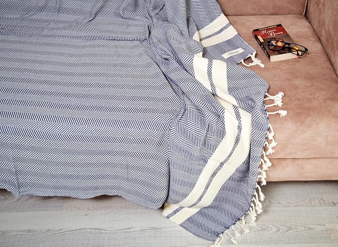 Bersuse 100% Cotton Herringbone XL Throw Blanket - Image 4
