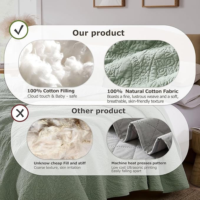 PALASSIO Sage Green Paisley 100% Cotton Quilt King Size Bedding Sets - Image 7