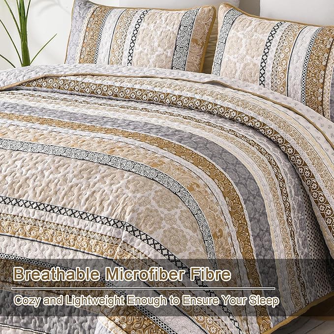 WONGS BEDDING Boho Quilt Set Queen Size, Lightweight Bedspread Coverlet Bedding - Image 5