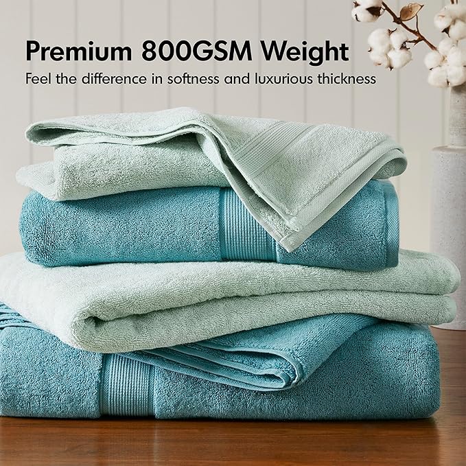 Madison Park 800GSM Bathroom Towel Set of 8 100% Cotton Bath Towel Set - Image 2